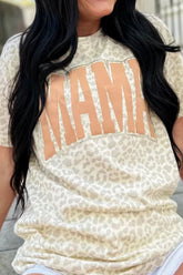 MAMA Letter Graphic Leopard Round Neck T-Shirt - MyEmpired