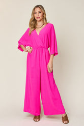 Double Take Full Size Surplice Wide Leg Jumpsuit with Pockets - MyEmpired