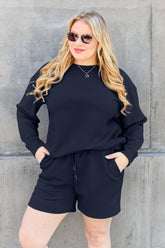 Double Take Full Size Texture Long Sleeve Top and Drawstring Shorts Set - MyEmpired