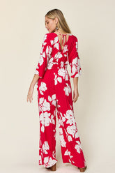 Double Take Full Size Printed Tie Back Wide Leg Jumpsuit - MyEmpired