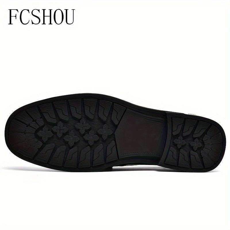 FCSHOU Plus Size Men's Solid Color Slip On Upper Loafer Shoes, Comfy Non Slip Rubber Sole Durable Shoes, Men's Footwear