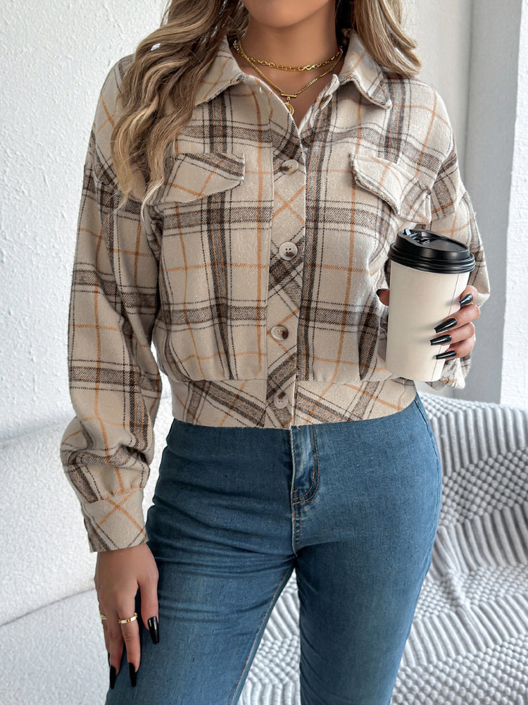 Plaid Button Up Long Sleeve Jacket - MyEmpired