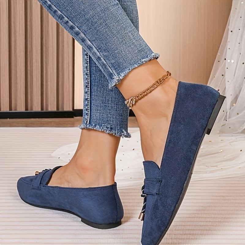 Women's Slip-On Flats - Casual Pointed Toe, Soft Sole Loafers with Tassel Detail, Comfortable All-Season Shoes