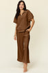 Double Take Full Size Texture Half Zip Short Sleeve Top and Pants Set - MyEmpired