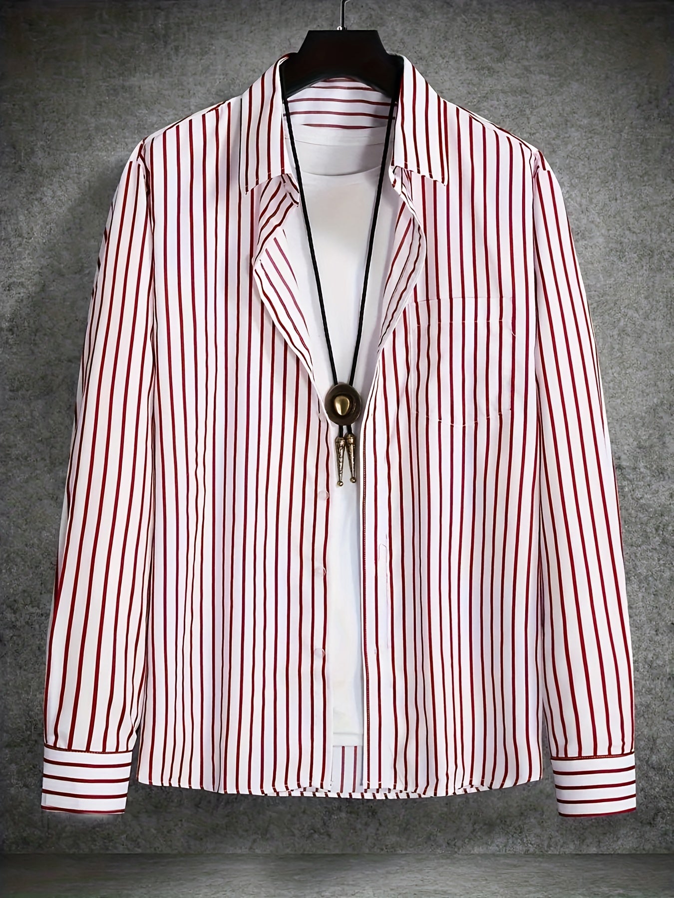 Men's Striped Lapel Collar Design Dress Shirts, Long Sleeve Casual Button Up Shirt For Formal Occasions