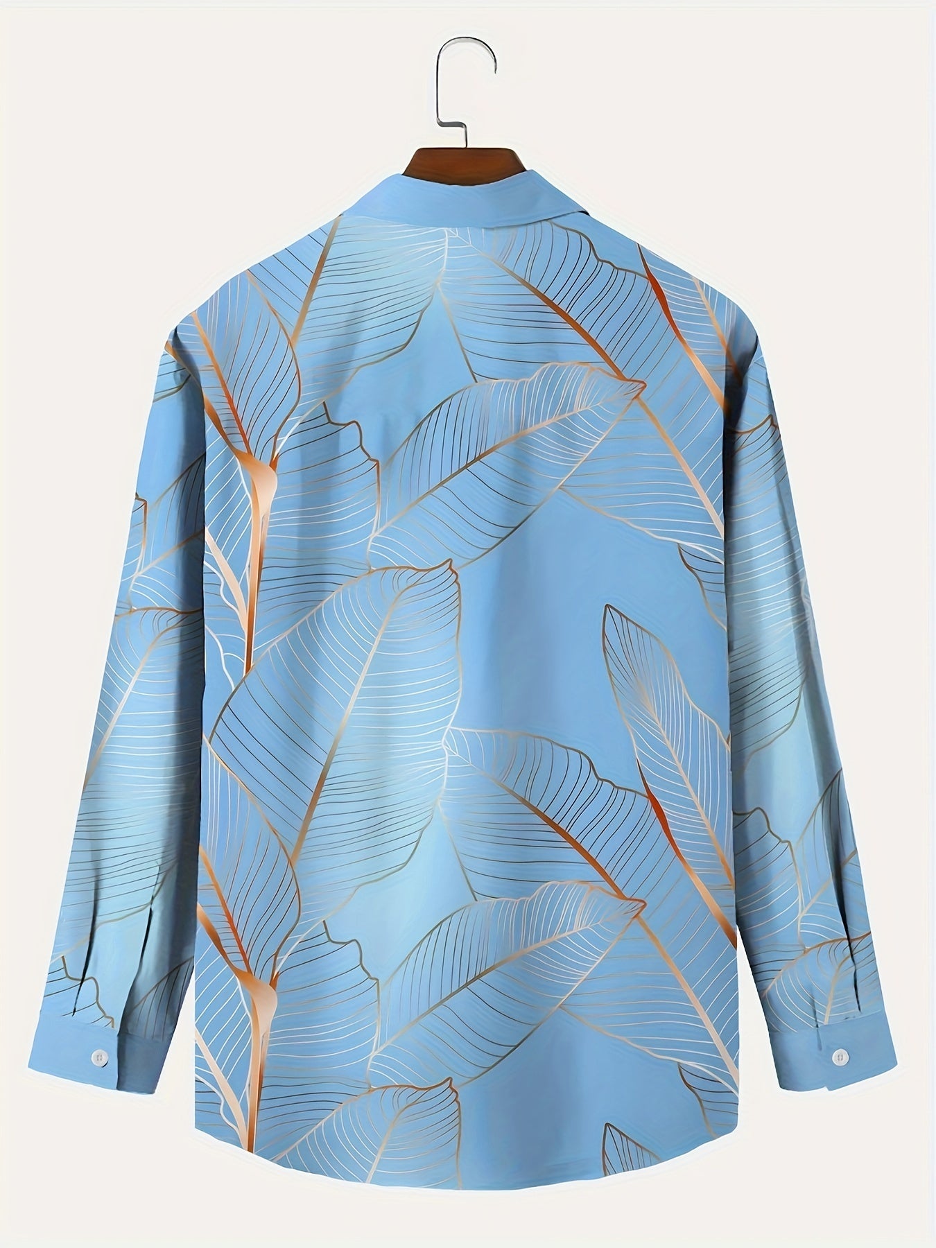 Men's Tropical Leaf Print Long Sleeve Button-Up Shirt - Casual & Vacation Style, Polyester, Non-Stretch Fabric, Machine Washable, with Chest Pocket Detail, Perfect for Fall/Winter