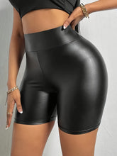 Faux Leather Solid Color Skinny Shorts, Elegant High Waist Shorts For Spring & Summer, Women&