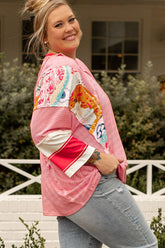 Plus Size Exposed Seam Printed Striped Round Neck Sweatshirt - MyEmpired