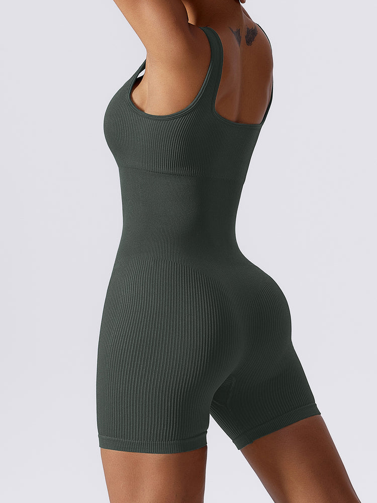 Basic Bae Ribbed Sleeveless Active Romper - MyEmpired