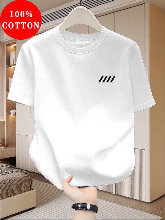Men's 100% Cotton T-Shirt, Simple Print Design, Basic Cotton Top for Men, Suitable for Daily Summer Wear