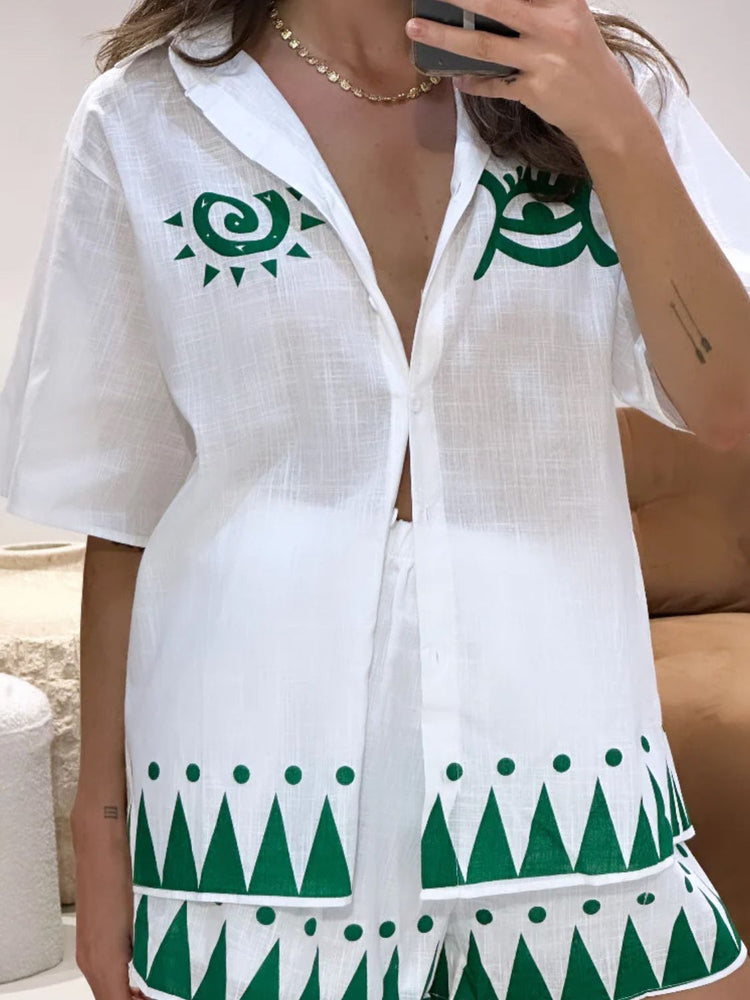 Printed Button Down Shirt and Shorts Set - MyEmpired