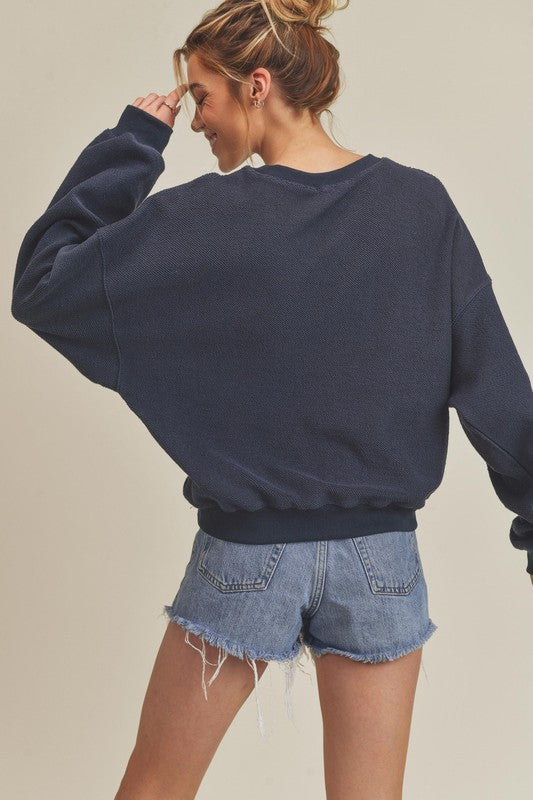 Aemi + Co Raw Hem Contrast Striped Dolman Sleeve Sweatshirt - MyEmpired