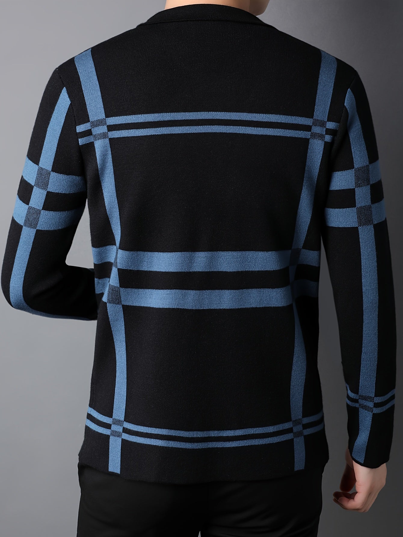 Men's Striped Knit Cardigan - Casual & Business-Ready, Button-Up with Lapel Collar for Fall/Winter, for Autumn, Spring