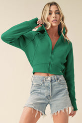 Aemi + Co Zip Up Raglan Sleeve Cropped Hoodie - MyEmpired