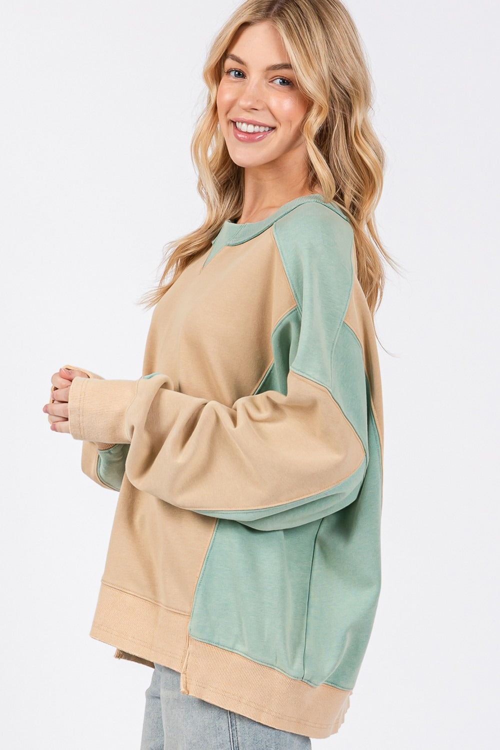 SAGE + FIG Color Block Round Neck Sweatshirt - MyEmpired