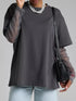 Faux Layered Round Neck Mesh Sleeve Top - MyEmpired
