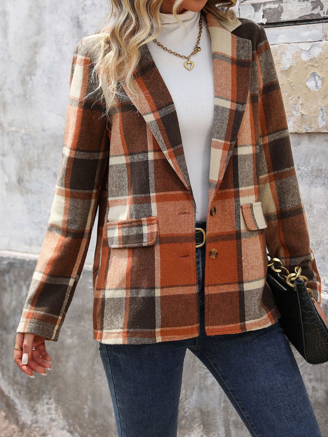 Perfee Plaid Button Down Lapel Collar Blazer - MyEmpired