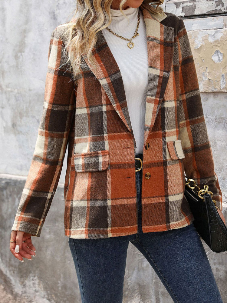 Perfee Plaid Button Down Lapel Collar Blazer - MyEmpired