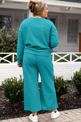 Double Take Full Size Textured Long Sleeve Top and Drawstring Pants Set - MyEmpired
