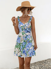 Printed Ruffled Surplice Wide Strap Mini Dress - MyEmpired