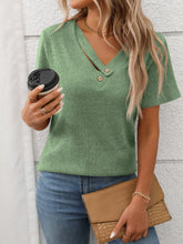 Ribbed V-Neck Short Sleeve T-Shirt - MyEmpired