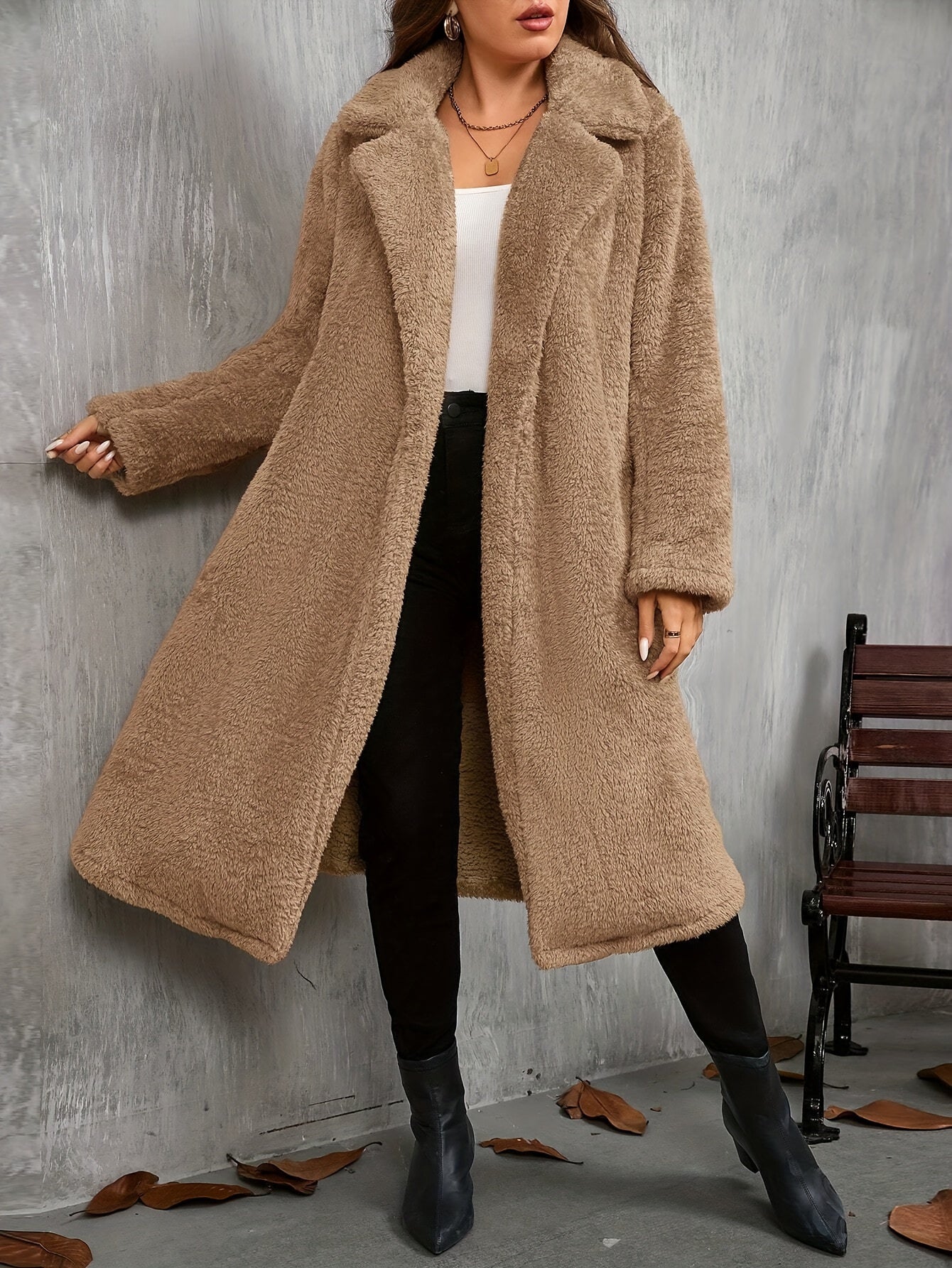 Elegant Solid Color Long Sleeve Jacket for Women - Chic Lapel Collar, Casual Long Coat for Fall/Winter, Machine Washable