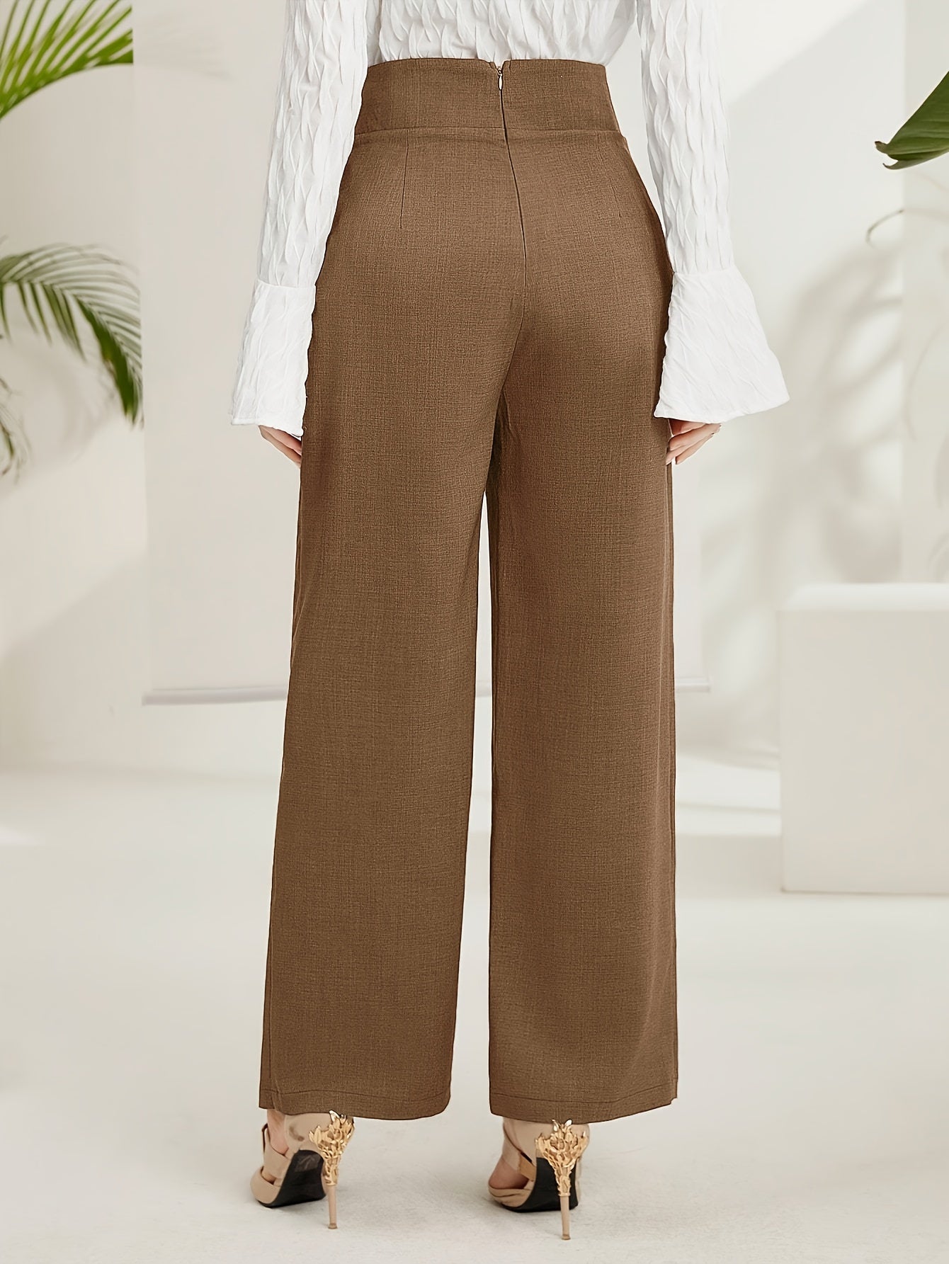 Solid Wide Leg Layered Pants, Elegant High Waist Loose Pants For Spring & Summer, Women's Clothing