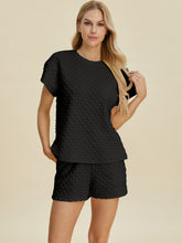 Double Take Full Size Texture T-Shirt and Shorts Set - MyEmpired