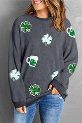 Lucky Clover Beer Sequin Round Neck Sweatshirt - MyEmpired