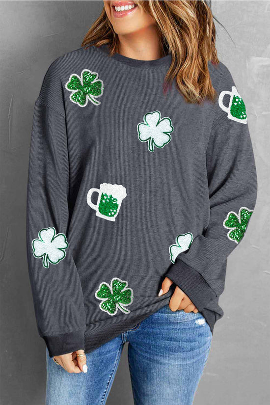 Lucky Clover Beer Sequin Round Neck Sweatshirt - MyEmpired