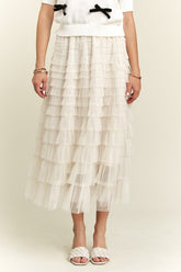 ADORA Elastic Waist Layered Mesh Midi Skirt - MyEmpired