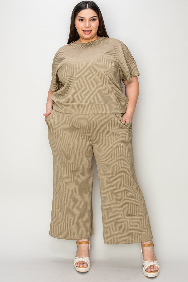 Double Take Full Size Texture Short Sleeve Top and Pants Set - MyEmpired
