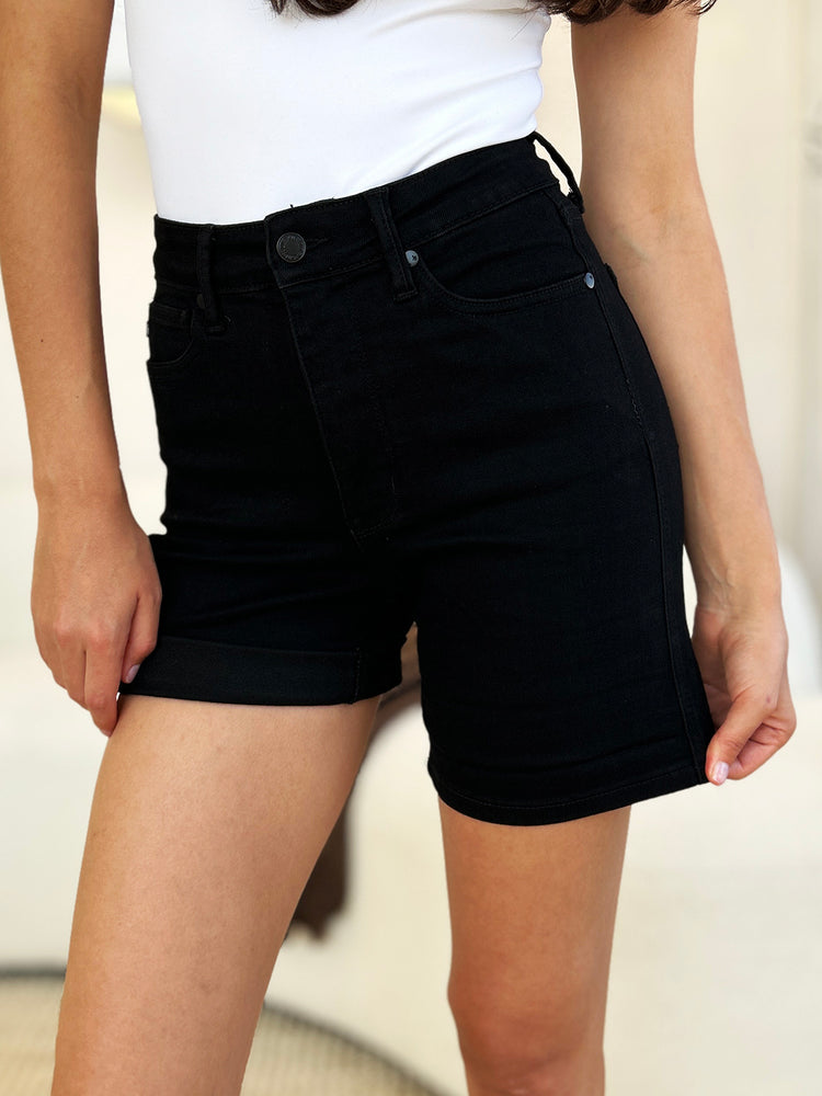 Judy Blue Full Size High Waist Tummy Control Cuffed Denim Shorts - MyEmpired