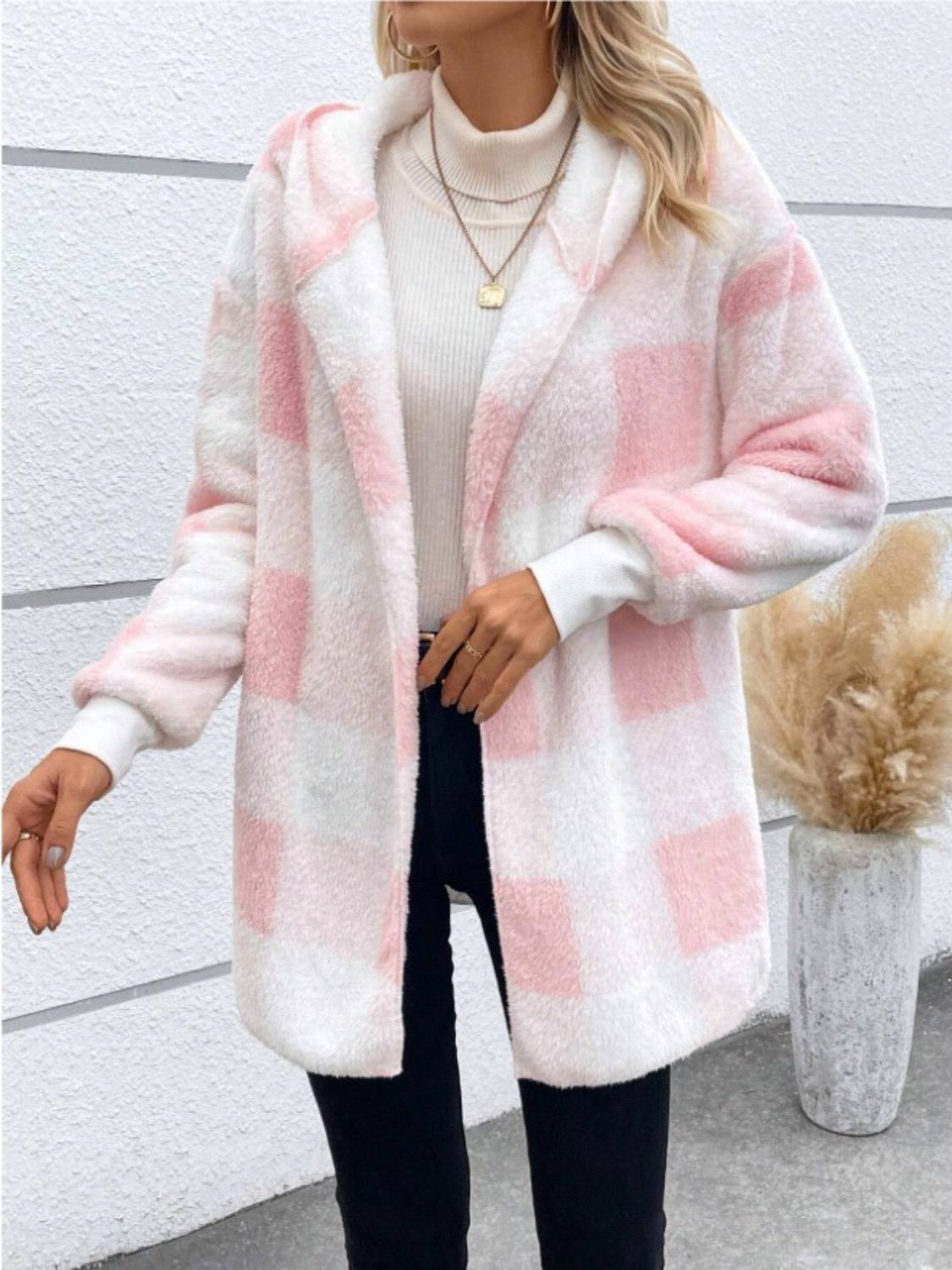 Plaid Long Sleeve Hooded Coat - MyEmpired