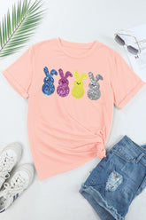 Sequin Bunny Round Neck Short Sleeve T-Shirt - MyEmpired