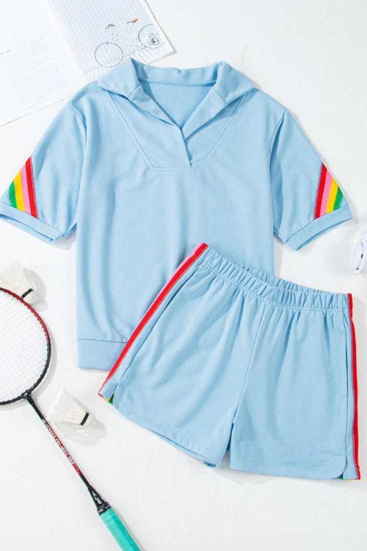 Rainbow Collared Short Sleeve Top and Shorts Set - MyEmpired