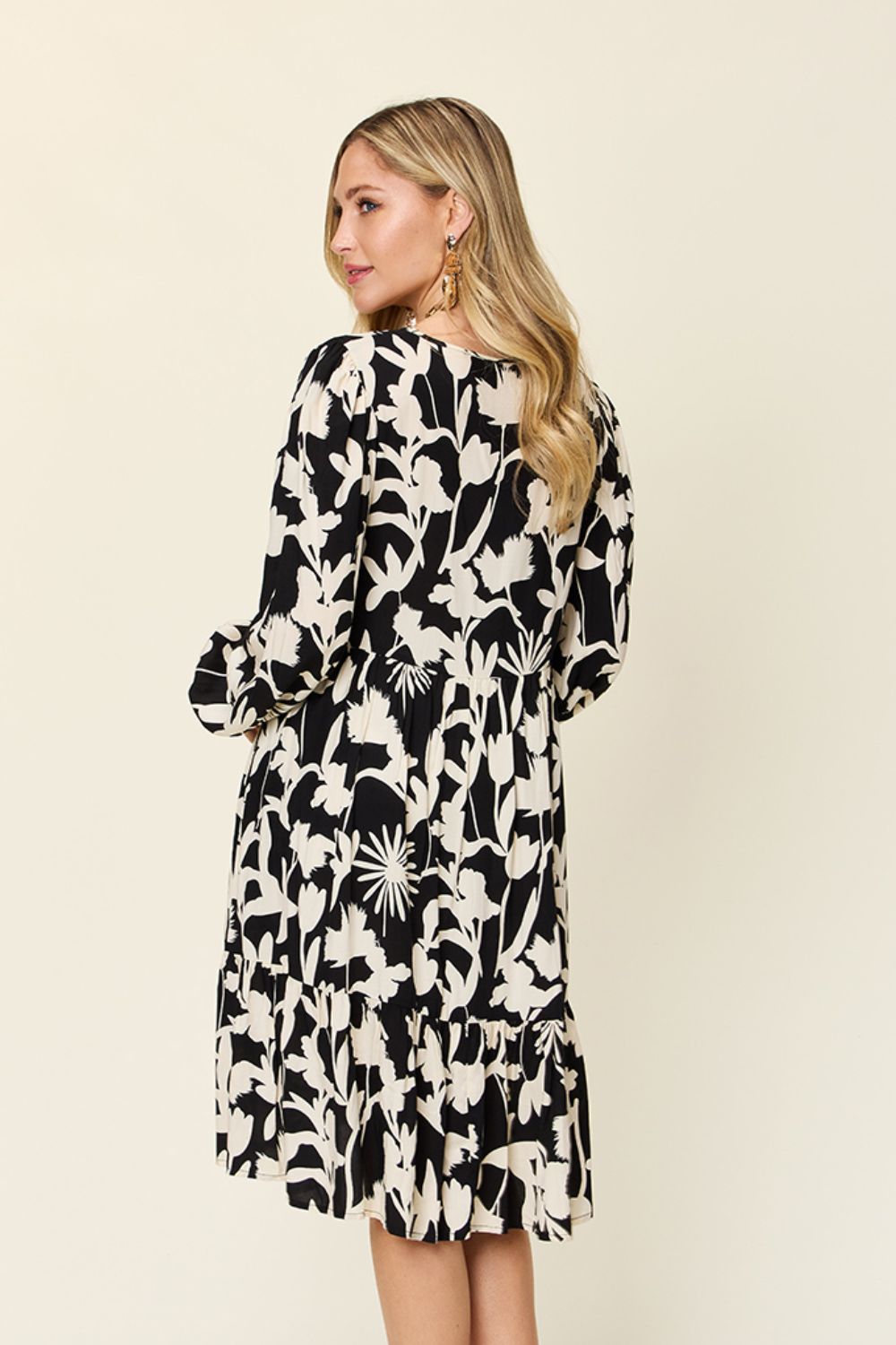 Double Take Full Size Printed Ruffle Hem Dress with Pocket - MyEmpired