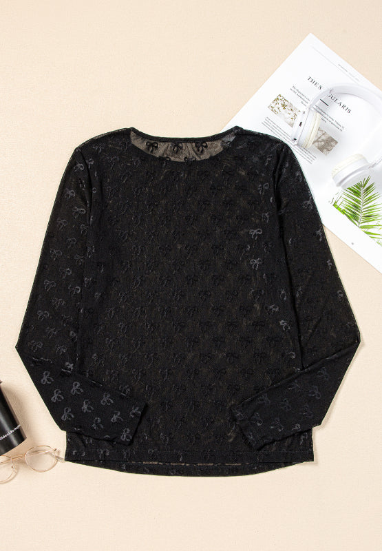 Bow Round Neck Long Sleeve Top - MyEmpired