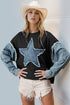 Double Take Raw Edge Star Contrast Sweatshirt - MyEmpired
