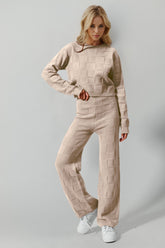 Double Take Full Size Checkered Round Neck Top and Pants Set - MyEmpired
