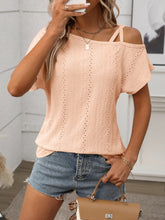 Eyelet Asymmetrical Shoulder Short Sleeve T-Shirt - MyEmpired