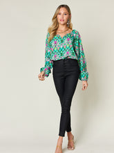 Double Take Full Size Printed Balloon Sleeve Blouse - MyEmpired