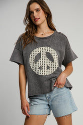 Umgee Full Size Mineral Wash T-Shirt with Lace Applique Plus Size - MyEmpired