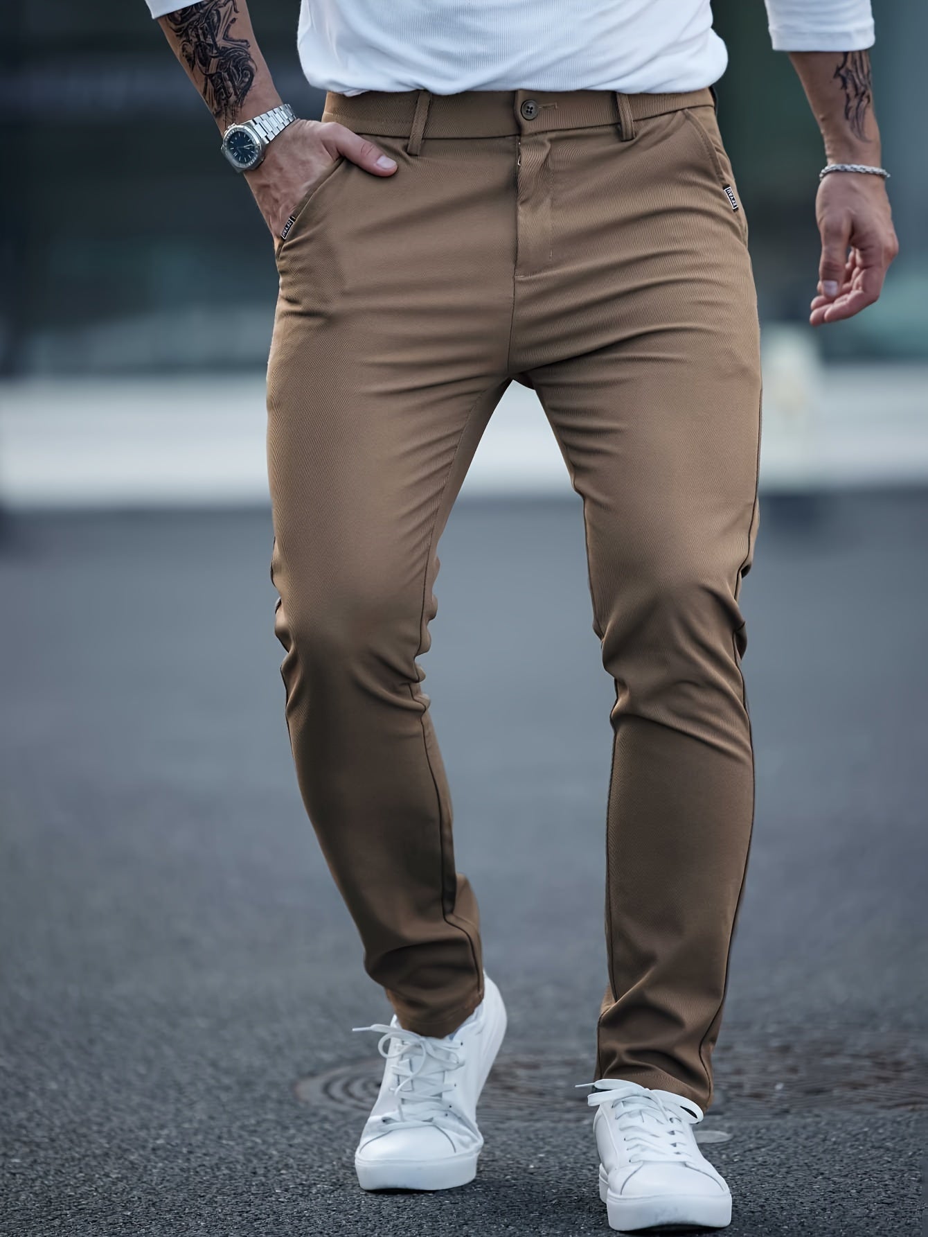 Men's Solid Color Straight Leg Pants, Casual Comfy Outdoor Trousers For Spring And Autumn As Gift