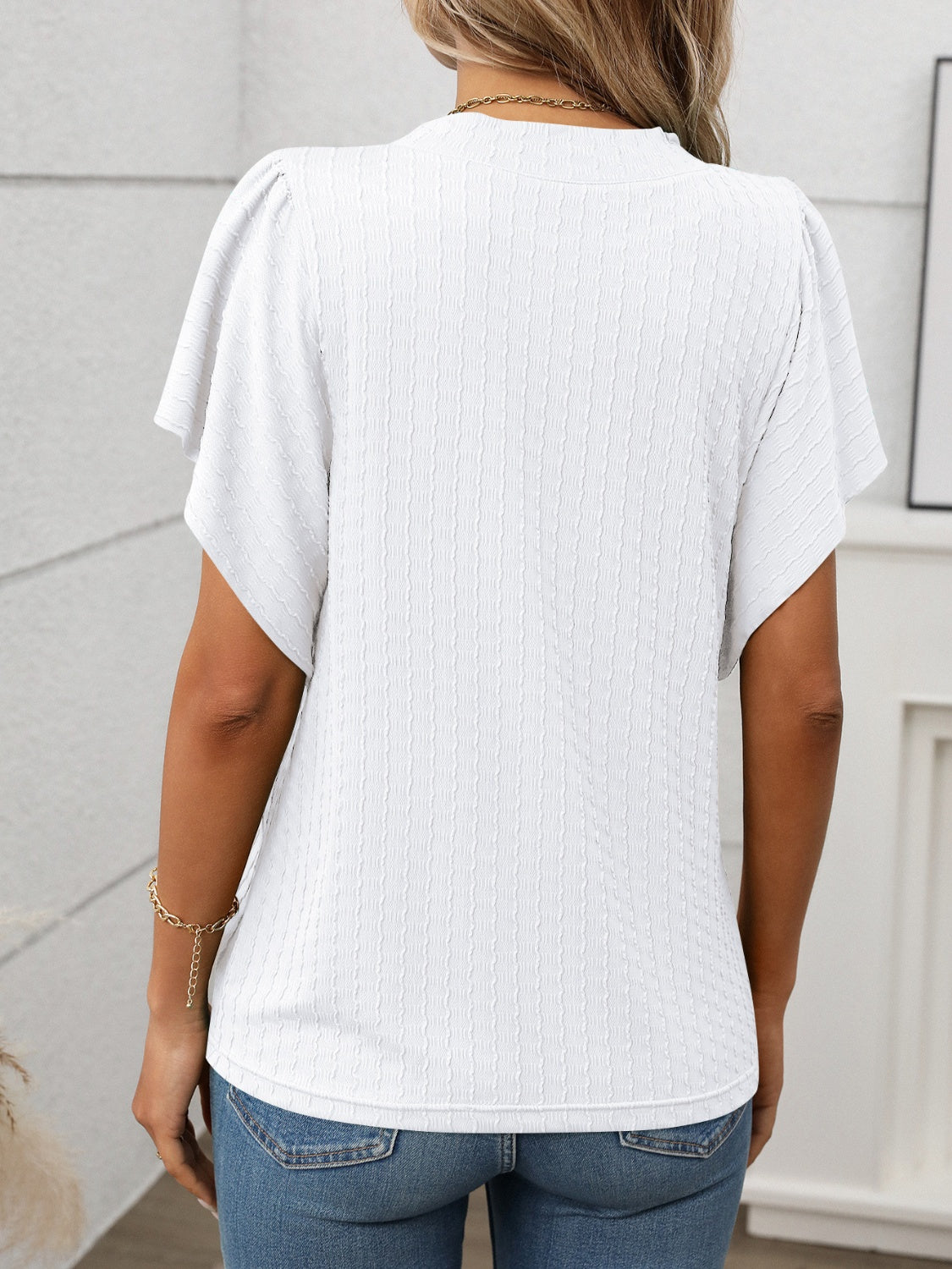 Round Neck Flutter Sleeve T-Shirt - MyEmpired