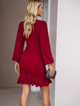 Ruched Ruffle Wrap Bodycon Dress, Elegant Crew Neck Long Sleeve Dress For Spring & Fall, Women&