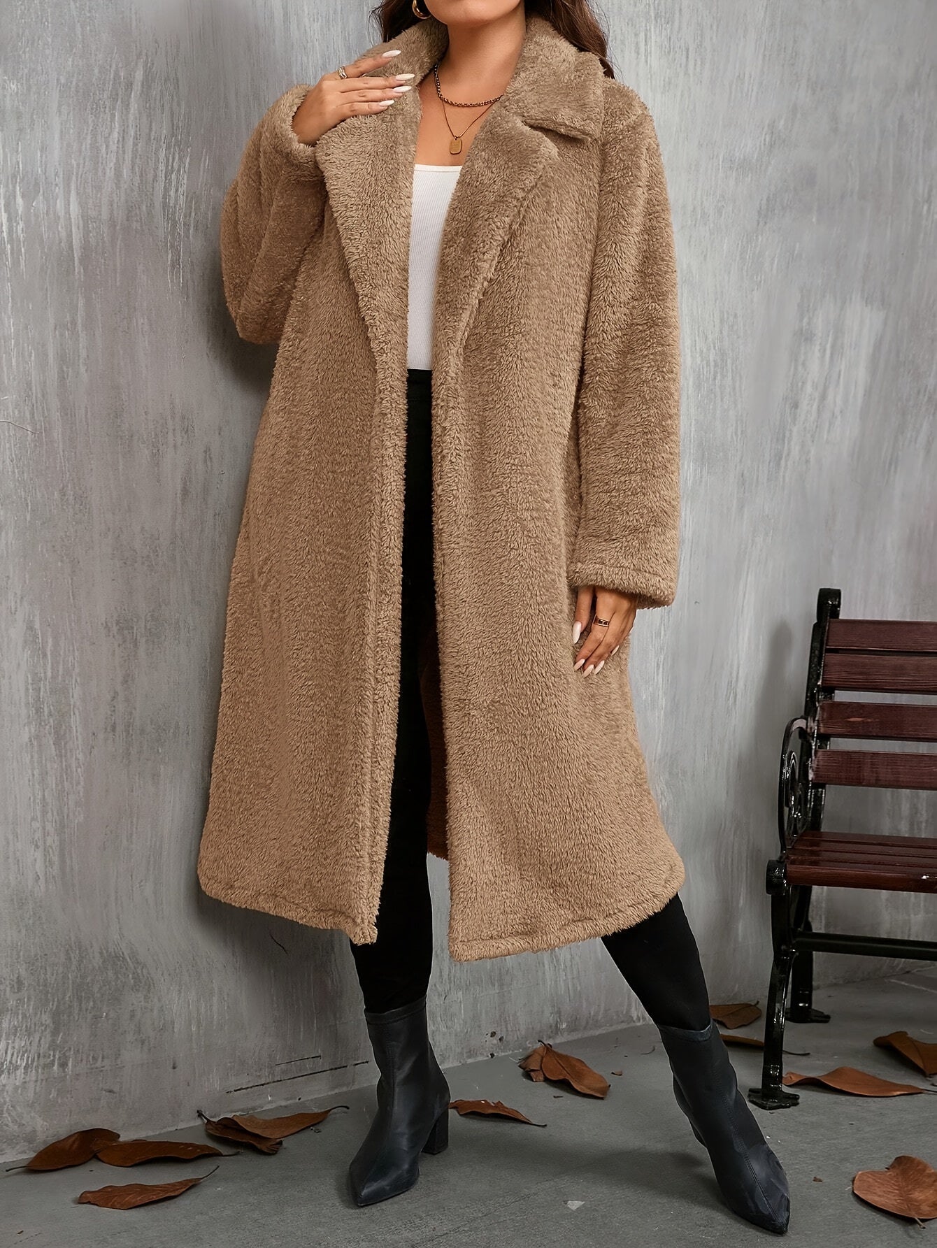 Elegant Solid Color Long Sleeve Jacket for Women - Chic Lapel Collar, Casual Long Coat for Fall/Winter, Machine Washable