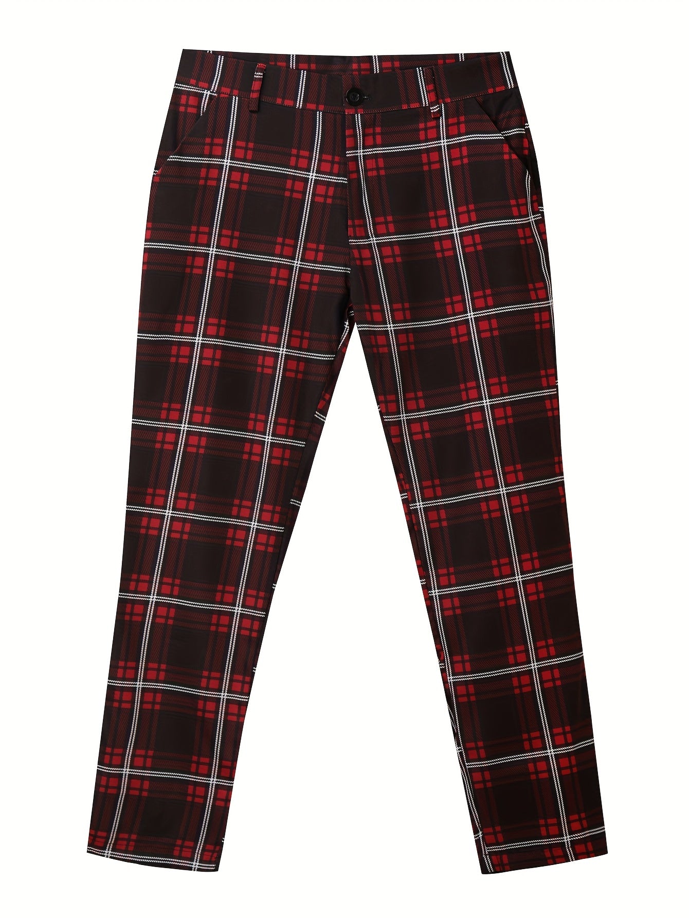 Elegant Plaid Slacks, Men's Casual Stretch Vintage Style Slightly Stretch Dress Pants