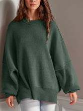 Double Take Side Slit Round Neck Long Sleeve Sweater - MyEmpired