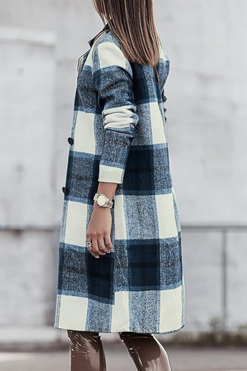 Double Take Full Size Plaid Button Up Lapel Collar Coat - MyEmpired